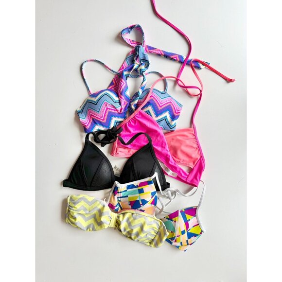 Lot of 5 PINK by VICTORIA'S SECRET Pink Chevron Striped Bikini Tops, Size S - Picture 1 of 16